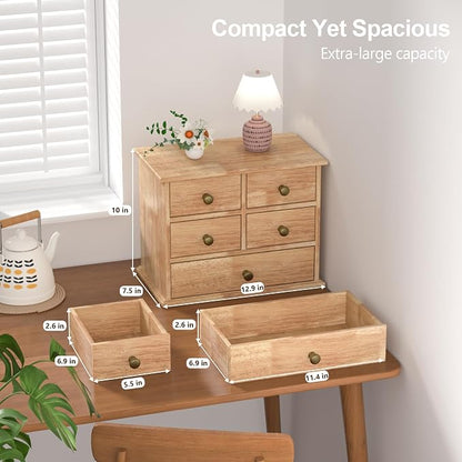 Oak Desk Organizer with Drawers, Durable Wooden Desktop Storage Box | 5 Drawer - Image 2