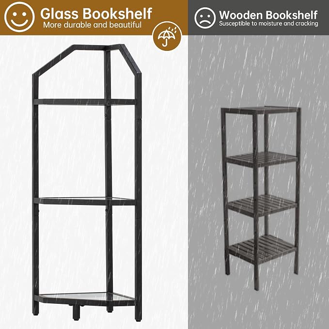 3-Tier Corner Shelf Stand, Bathroom Storage Rack Shelf, Plant Rack, Tempered - Image 4