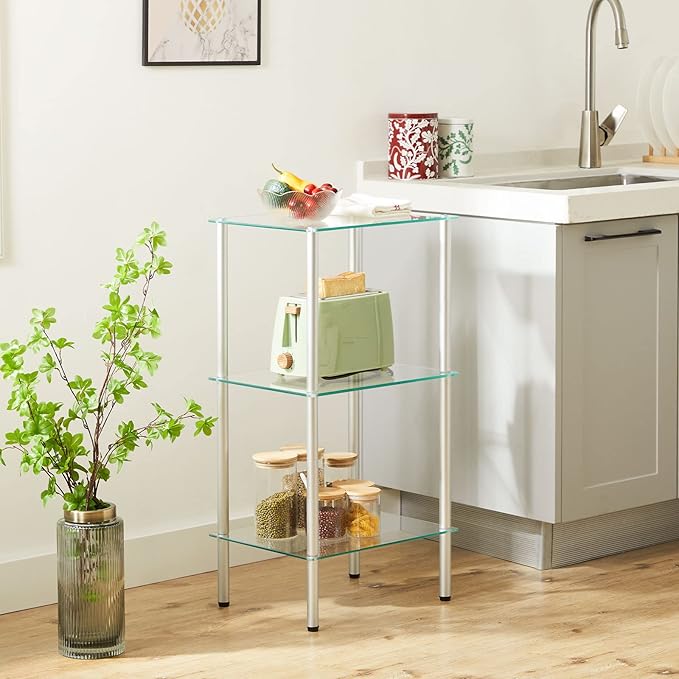 HOOBRO Glass Shelf, 3 Tier Bathroom Standing Shelf Unit, Tempered Glass - Image 6