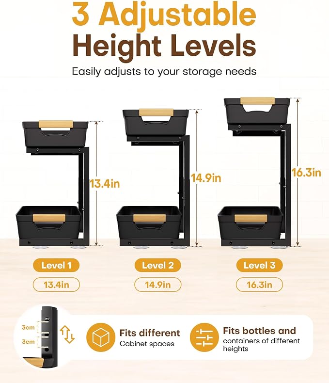 Homde Sliding Under Sink Organizer: 2 Pack 2-Tier Cabinet Shelf - Image 8
