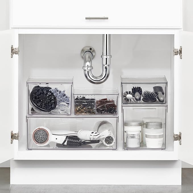 mDesign Plastic Stackable Bathroom Storage Organizer Bin Containers - Image 2