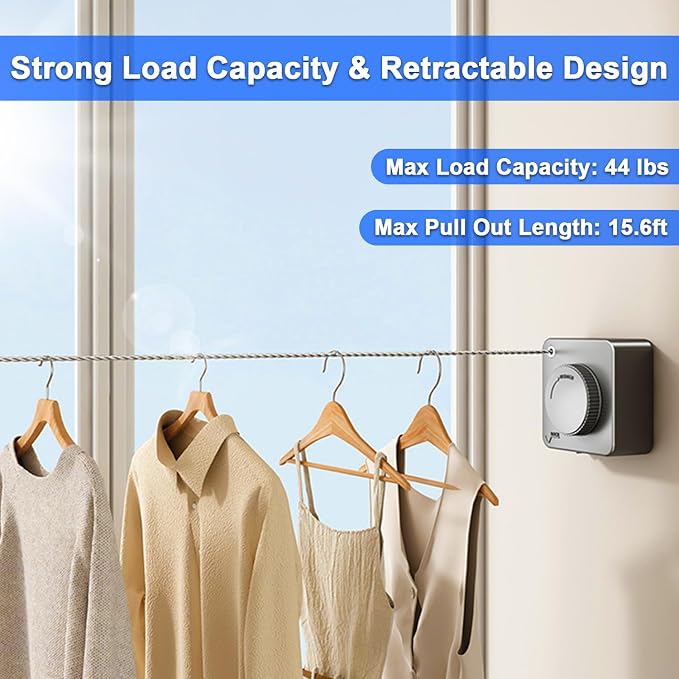 Retractable Clothesline Indoor, Non-Sagging Outdoor Clothes Drying Line - Image 2