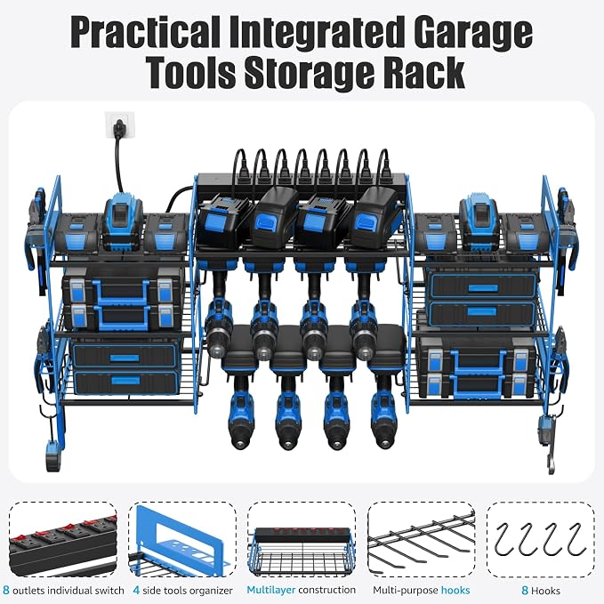 CCCEI Blue Power Tool Organizer Wall Mount, Large Tools and Battery Storage - Image 6