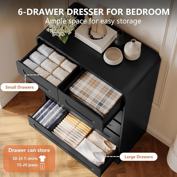 Tall Dressers for Bedroom, 6 Drawers Dresser & Chest of Drawers - Image 3