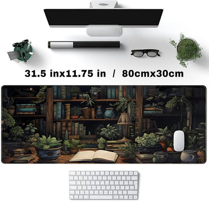 Desk Mat Green Bonsai Library Book Mouse Pad Big Vintage Aesthetic Desk Pad - Image 4