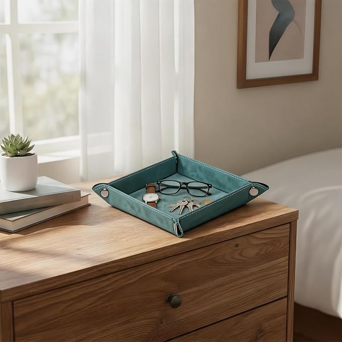Valet Tray Desktop Storage Organizer – Vegan Leather Catchall Bedside Vanity - Image 6