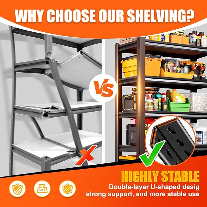 71.2" H Garage Shelving Heavy Duty Storage Shelves, Metal Adjustable Shelving - Image 6