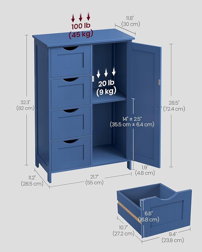 VASAGLE Storage Cabinet with Drawers, Freestanding Floor Cabinet with Door - Image 6
