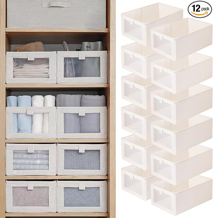 Linen Closet Organizers And Storage, 12 Pack Closet Storage Bins Linen Closet by Pradnel
