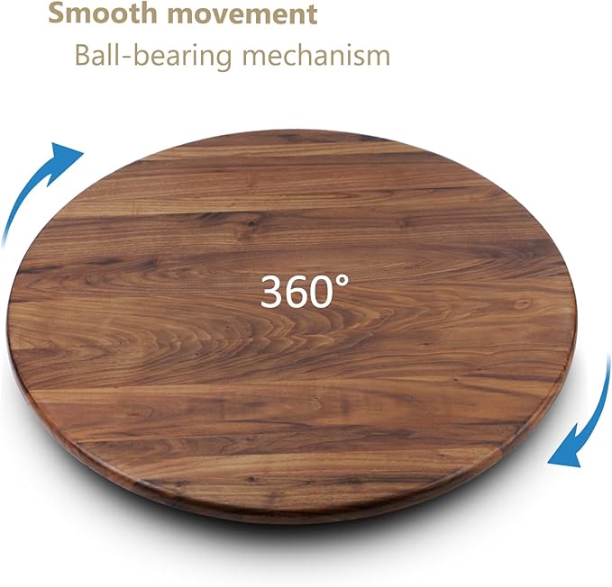 30 Inches Black Walnut Wood Lazy Susan Organizer, Solid Wooden Round Turntable - Image 2