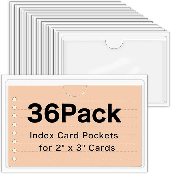 36 Pack Clear Adhesive Label Holders, 2 x 3 Inch Index Card Pockets | by BESARME
