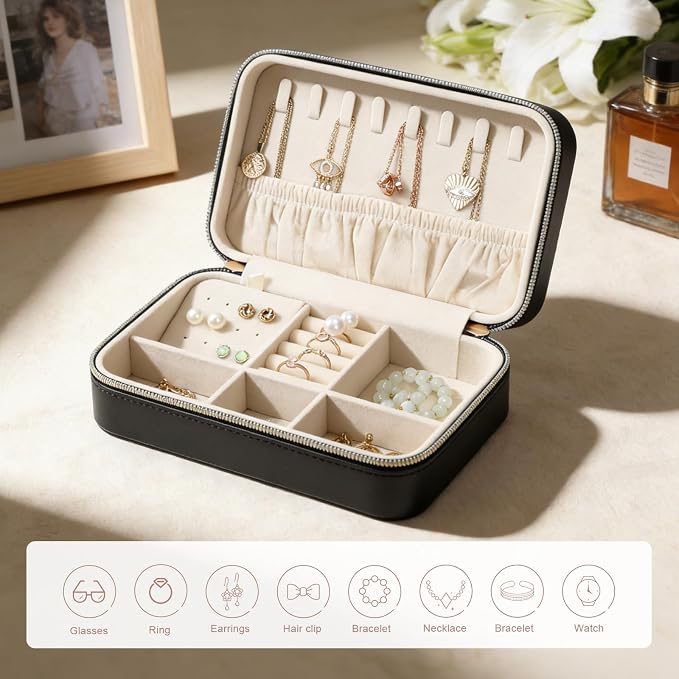 Portable Jewelry Organizer for Travel Compact Leather Jewelry Box - Image 6