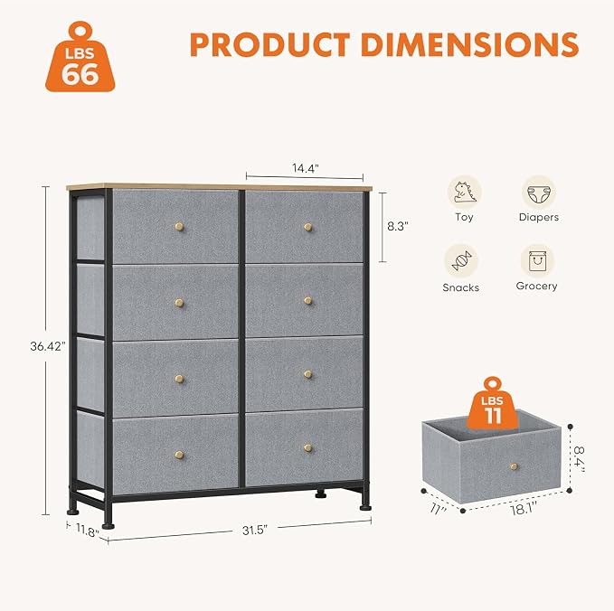 Sweetcrispy 8 Drawer Dresser for Bedroom, Organizer Storage Drawers, Chest of - Image 3