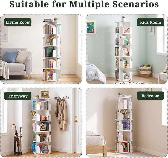 5 Tier Rotating Bookshelf Tower, Round Spinning Bookshelf | 360°revolving - Image 8
