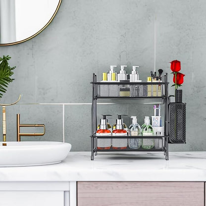 Bathroom Organizer with Basket, 2-Tier Bathroom Tray - Image 2