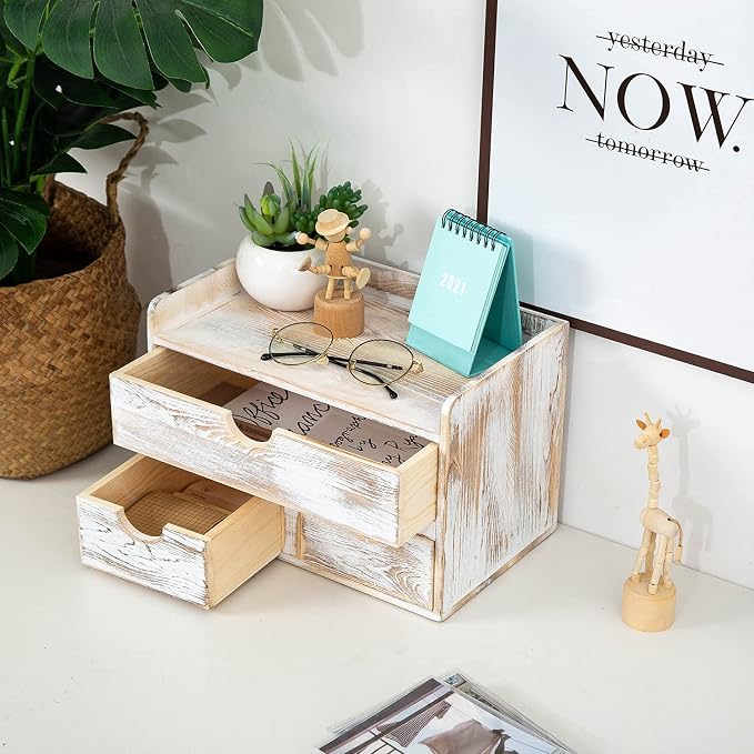 Rustic Distressed white 3-Tier Wood Desk Organizer - Image 5
