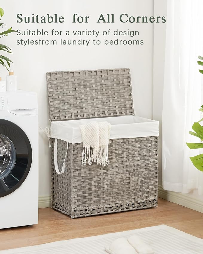 Laundry Hamper with Lid Laundry Basket 132 L Wicker Clothes Hamper, Handwoven - Image 8