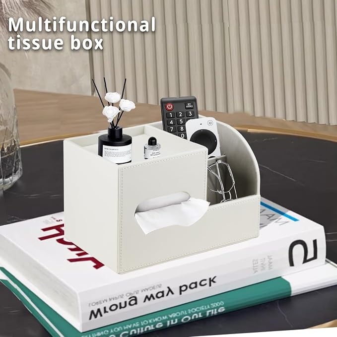 PU Leather Tissue Box Cover Square, Tissue Box Holder Organizer - Image 2