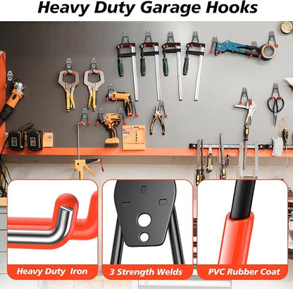 4 Pack Heavy Duty Garage Hooks, Solid Steel Wall Mount Hangers, - Image 3
