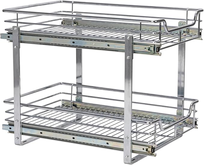 Household Essentials Chrome-Plated Steel Dual-Tier Slide-Out Organizer - Image 10