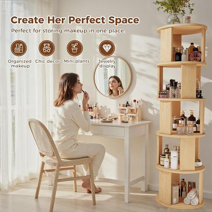 5 Tier Rotating Bookshelf Tower, 360° Display Round Bookcase, Floor Standing - Image 7