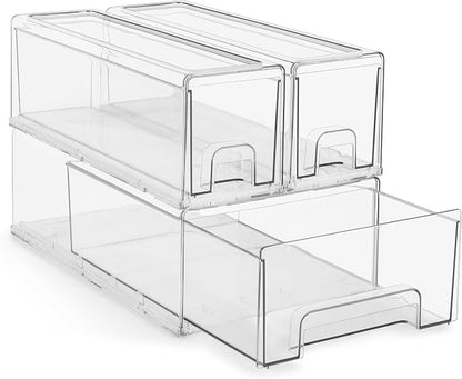 Sorbus 1 Medium & 2 Small Clear Stackable Storage Drawers – Plastic Organizer by Sorbus