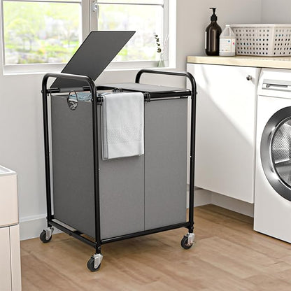 120L Laundry Sorter 2 Section, Rolling Laundry Basket by OLLDIDE