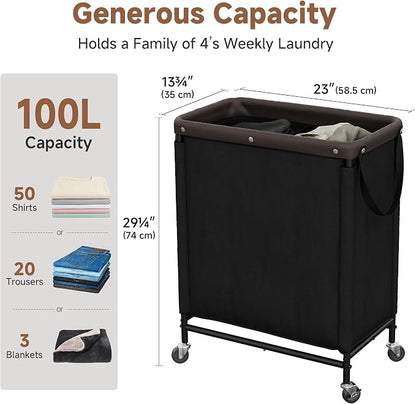 StorageWorks 2 Section Laundry Hamper, 100L Black Sorter Cart - Image 3