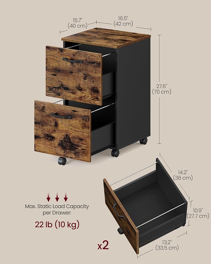 VASAGLE 2-Drawer File Cabinet, Small Rolling Filing Cabinet - Image 3