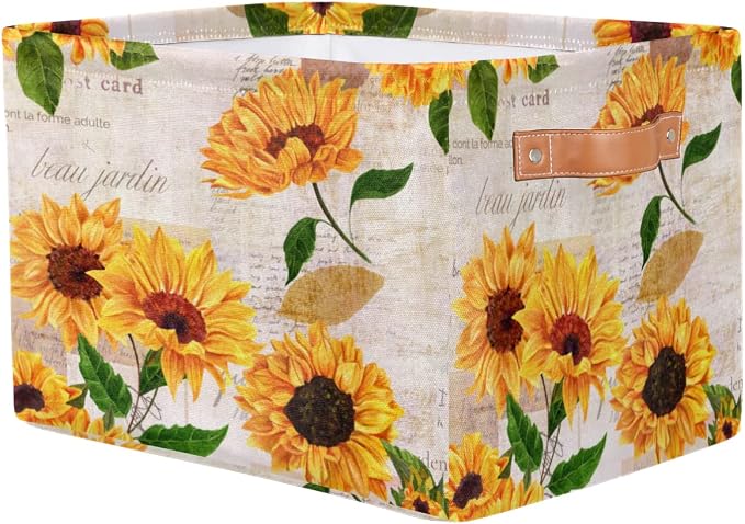 Storage Basket Flower Floral Sunflower, Large Foldable Organizer Storage Bins - Image 2