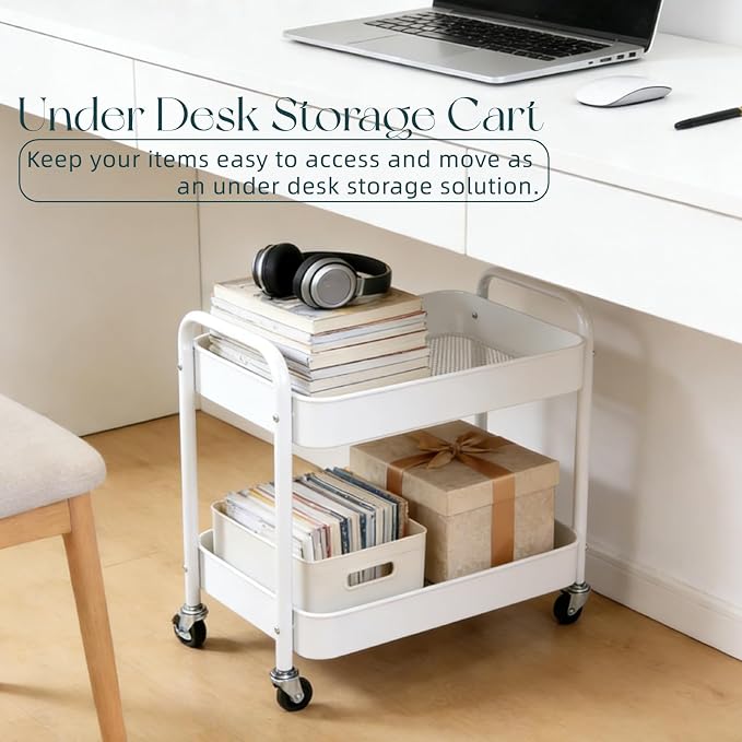 2 Tier Short Rolling Cart with Wheels - Image 3