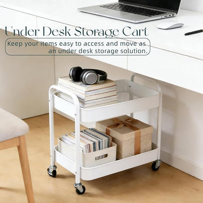 2 Tier Short Rolling Cart with Wheels - Image 3