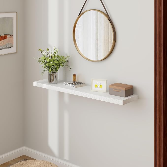 Fun Memories White Floating Shelves 48 Inch Long, Wood Wall Shelves 48x9.3x1.5 - Image 2