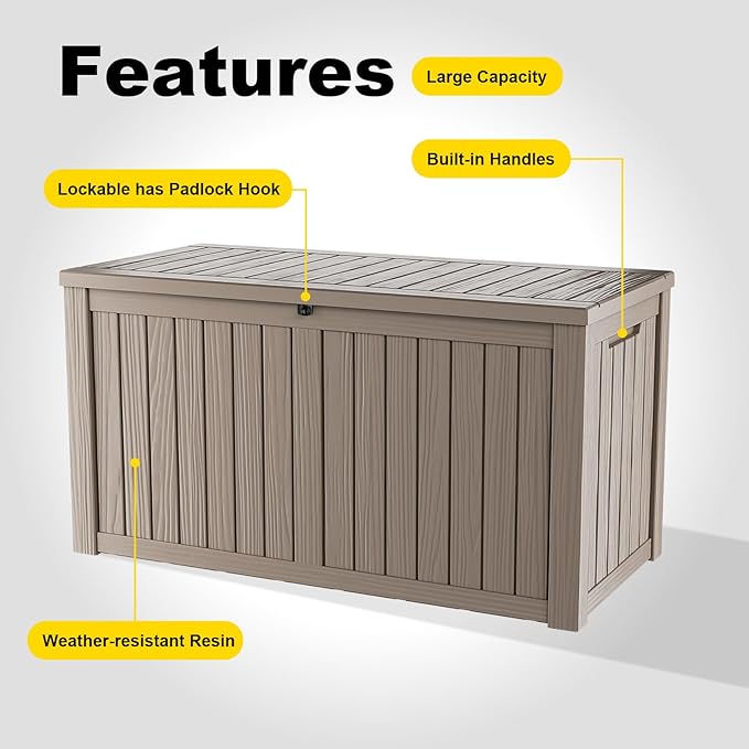 180 Gallon Large Deck Box, Resin Outdoor Storage Box - Image 5