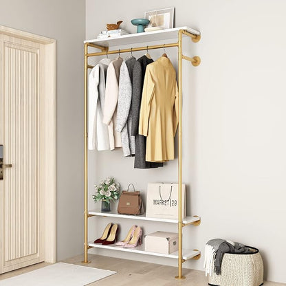 Gold Wall Clothing Racks with White Shelves, Wall Mounted Gold Clothes Rack - Image 2
