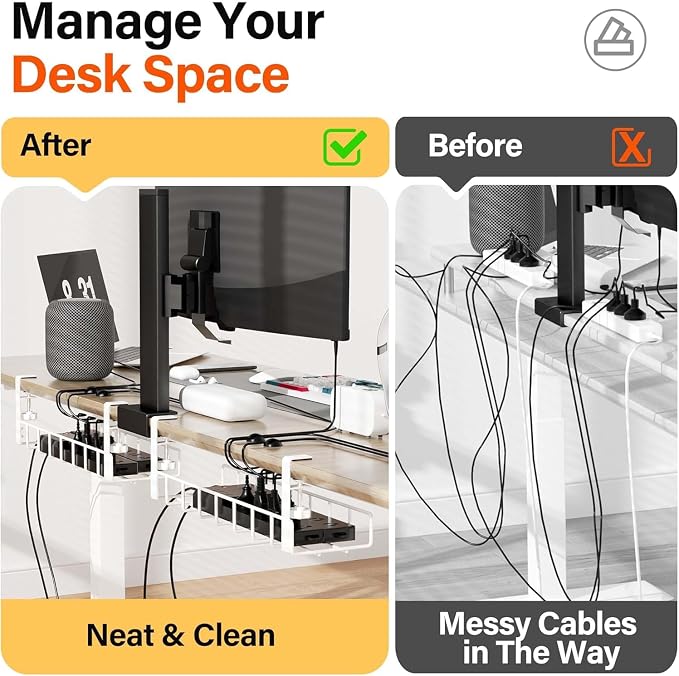 3 Pack Cable Management Under Desk Tray, 47.1" No Drill Under Desk Wire - Image 3
