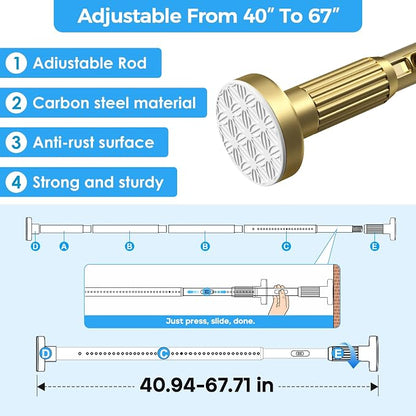 AIZESI 41-67 Inch Heavy Duty Gold Tension Curtain Rod - Image 2