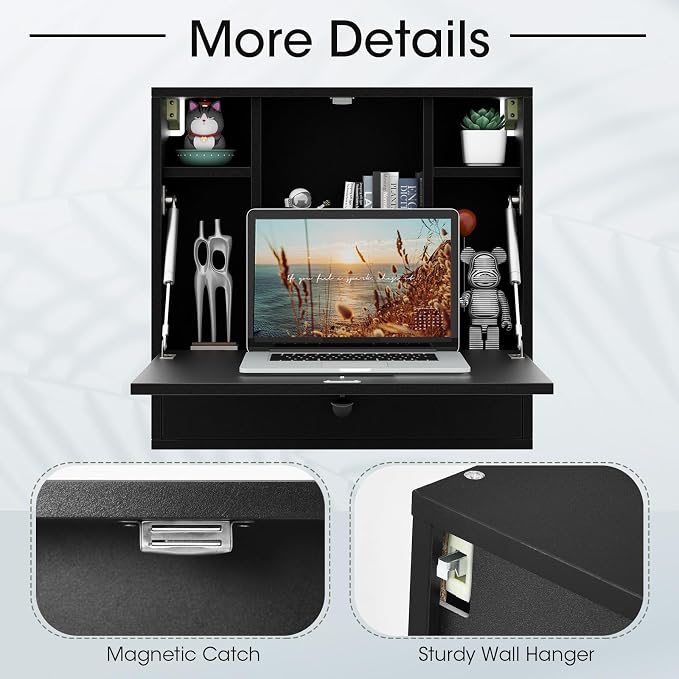 Tangkula Wall Mounted Desk, Folding Floating Wall Mount Laptop Desk, Space - Image 6