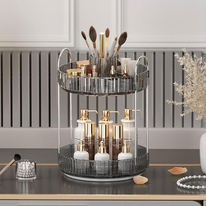 360° Rotating Makeup Organizer, Upgraded 2 Tier Skincare Perfume Organizers - Image 6