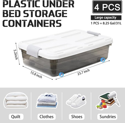 Beeveer 4 Pcs Plastic Under Bed Storage Containers - Image 2