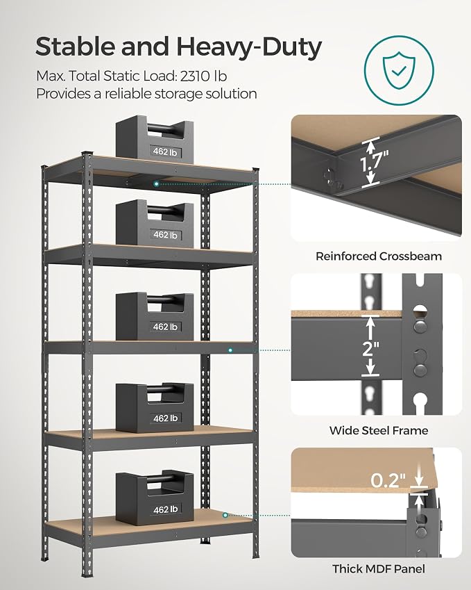 SONGMICS 5-Tier Storage Shelves, Load 2310 lb, Garage Storage, Boltless Assembly - Image 4
