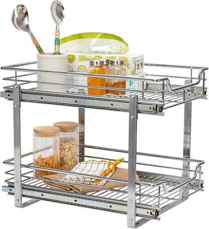 Household Essentials Chrome-Plated Steel Dual-Tier Slide-Out Organizer - Image 7
