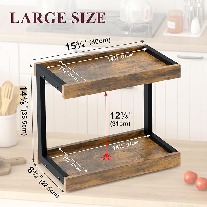 MARTY 2 Tier 15.75"x8.9" Large Countertop Shelf Organizer Spice Rack, Coffee - Image 5