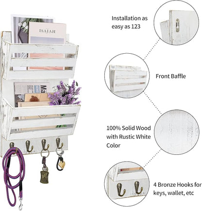 Unistyle Mail Holder with Key Hooks Mail Organizer Wall Mount Hanging Mail - Image 4