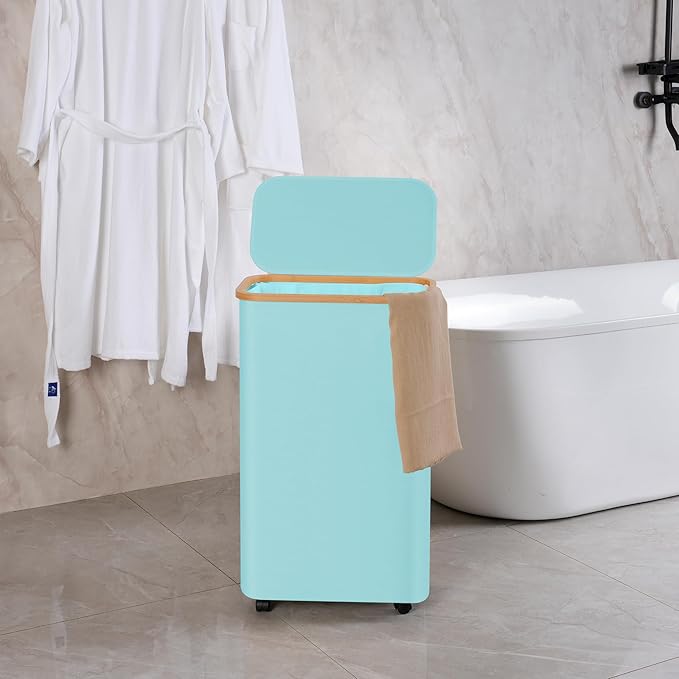 efluky Laundry Basket with Wheels, Tall Rolling Laundry Hamper with Lid and - Image 5