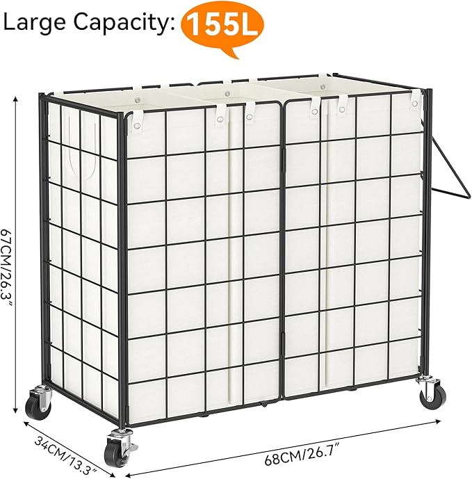 WOWLIVE Laundry Hamper with Wheels, Metal Wire Frame Rolling Laundry Basket 3 - Image 4
