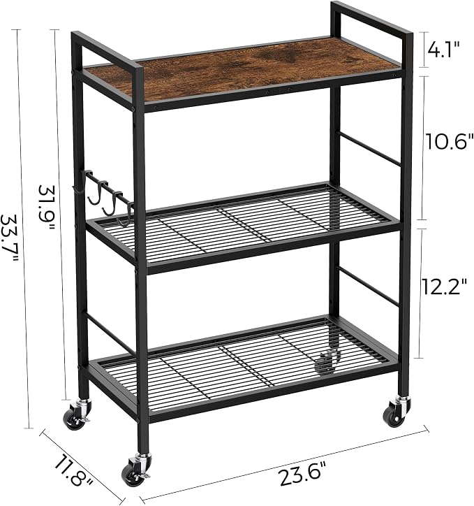 3-Tier Metal Storage Rack with Industrial Wheels, Mesh Shelving Unit with - Image 7