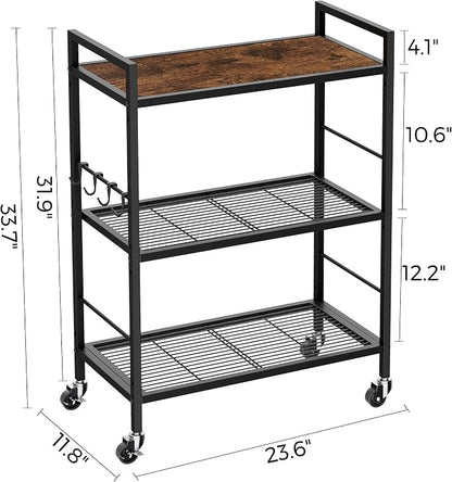 3-Tier Metal Storage Rack with Industrial Wheels, Mesh Shelving Unit with - Image 7
