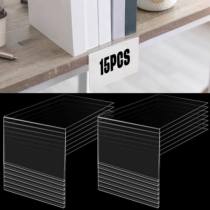 Containlol 15 Pieces Clear Shelf Label Holders Moveable Shelves Tags Moveable - Image 9