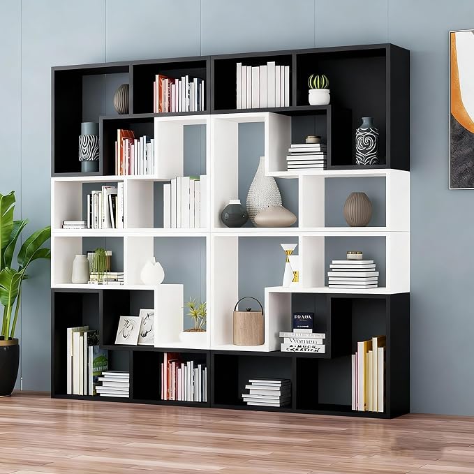 Expandable Bookcase with Adjustable Width, Wooden Room Divider Bookshelf by Unknown